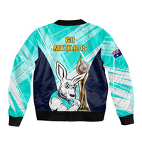 Australia Soccer Sleeve Zip Bomber Jacket Matildas Kangaroo With World Cup Trophy 2023 Turquoise Version - Wonder Print Shop