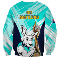 Australia Soccer Sweatshirt Matildas Kangaroo With World Cup Trophy 2023 Turquoise Version - Wonder Print Shop