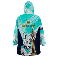 Australia Soccer Wearable Blanket Hoodie Matildas Kangaroo With World Cup Trophy 2023 Turquoise Version - Wonder Print Shop