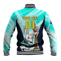 Custom Australia Soccer Baseball Jacket Matildas Kangaroo With World Cup Trophy 2023 Turquoise Version - Wonder Print Shop