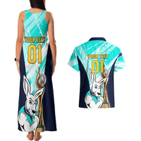 Custom Australia Soccer Couples Matching Tank Maxi Dress and Hawaiian Shirt Matildas Kangaroo With World Cup Trophy 2023 Turquoise Version - Wonder Print Shop