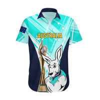 Custom Australia Soccer Hawaiian Shirt Matildas Kangaroo With World Cup Trophy 2023 Turquoise Version - Wonder Print Shop