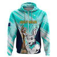 Custom Australia Soccer Hoodie Matildas Kangaroo With World Cup Trophy 2023 Turquoise Version - Wonder Print Shop