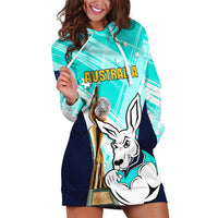 Custom Australia Soccer Hoodie Dress Matildas Kangaroo With World Cup Trophy 2023 Turquoise Version - Wonder Print Shop