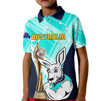 Custom Australia Soccer Kid Polo Shirt Matildas Kangaroo With World Cup Trophy 2023 Turquoise Version - Wonder Print Shop