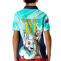 Custom Australia Soccer Kid Polo Shirt Matildas Kangaroo With World Cup Trophy 2023 Turquoise Version - Wonder Print Shop