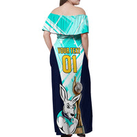 Custom Australia Soccer Off Shoulder Maxi Dress Matildas Kangaroo With World Cup Trophy 2023 Turquoise Version - Wonder Print Shop