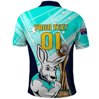 Custom Australia Soccer Polo Shirt Matildas Kangaroo With World Cup Trophy 2023 Turquoise Version - Wonder Print Shop