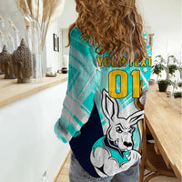Custom Australia Soccer Women Casual Shirt Matildas Kangaroo With World Cup Trophy 2023 Turquoise Version - Wonder Print Shop