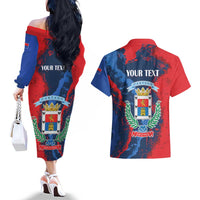 Personalized Costa Rica Cartago Province Couples Matching Off The Shoulder Long Sleeve Dress and Hawaiian Shirt Brumosos Hometown - Wonder Print Shop