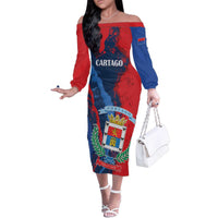 Personalized Costa Rica Cartago Province Family Matching Off The Shoulder Long Sleeve Dress and Hawaiian Shirt Brumosos Hometown - Wonder Print Shop