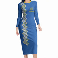 Personalised Ukrainian Tryzub Pattern Long Sleeve Bodycon Dress