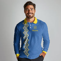 Personalised Ukrainian Tryzub Pattern Long Sleeve Polo Shirt