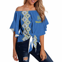 Personalised Ukrainian Tryzub Pattern Off Shoulder Wrap Waist Top