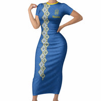 Personalised Ukrainian Tryzub Pattern Short Sleeve Bodycon Dress