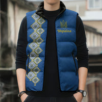 Personalised Ukrainian Tryzub Pattern Sleeveless Puffer Jacket