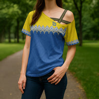 Ukraine Trident Symbol Cross Shoulder Shirt Ukrainian Flag Inspired