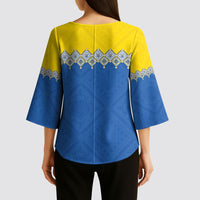 Ukraine Trident Symbol Kimono Sleeve Blouse Ukrainian Flag Inspired