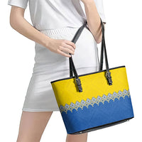 Ukraine Trident Symbol Leather Tote Bag Ukrainian Flag Inspired