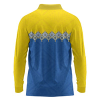 Ukraine Trident Symbol Long Sleeve Polo Shirt Ukrainian Flag Inspired