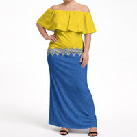Ukraine Trident Symbol Off Shoulder Maxi Dress Ukrainian Flag Inspired