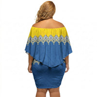 Ukraine Trident Symbol Off Shoulder Short Dress Ukrainian Flag Inspired