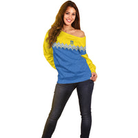 Ukraine Trident Symbol Off Shoulder Sweater Ukrainian Flag Inspired