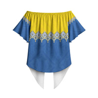 Ukraine Trident Symbol Off Shoulder Wrap Waist Top Ukrainian Flag Inspired