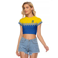 Ukraine Trident Symbol Raglan Cropped T Shirt Ukrainian Flag Inspired