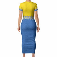 Ukraine Trident Symbol Short Sleeve Bodycon Dress Ukrainian Flag Inspired