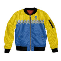 Ukraine Trident Symbol Sleeve Zip Bomber Jacket Ukrainian Flag Inspired