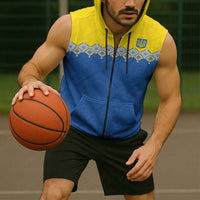Ukraine Trident Symbol Sleeveless Zip Hoodie Ukrainian Flag Inspired