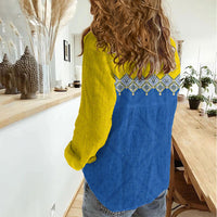 Ukraine Trident Symbol Women Casual Shirt Ukrainian Flag Inspired