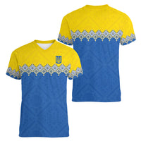 Ukraine Trident Symbol Women V-Neck T-Shirt Ukrainian Flag Inspired