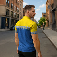 Ukraine Trident Symbol Zipper Polo Shirt Ukrainian Flag Inspired