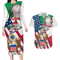 Personalised Italian American Heritage Month Couples Matching Long Sleeve Bodycon Dress and Hawaiian Shirt - Wonder Print Shop