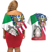 Personalised Italian American Heritage Month Couples Matching Off Shoulder Short Dress and Hawaiian Shirt - Wonder Print Shop