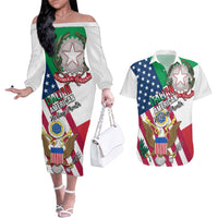 Personalised Italian American Heritage Month Couples Matching Off The Shoulder Long Sleeve Dress and Hawaiian Shirt - Wonder Print Shop