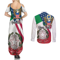 Personalised Italian American Heritage Month Couples Matching Summer Maxi Dress and Long Sleeve Button Shirts - Wonder Print Shop