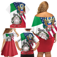 Personalised Italian American Heritage Month Family Matching Off Shoulder Short Dress and Hawaiian Shirt - Wonder Print Shop