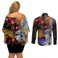 Ecuador Couples Matching Off Shoulder Short Dress and Long Sleeve Button Shirt Fiestas de Quito 2023 Unique Version - Wonder Print Shop