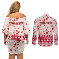 Custom Alabama Christmas Couples Matching Off Shoulder Short Dress and Long Sleeve Button Shirt Santa Claus Xmas Pattern - Wonder Print Shop