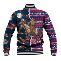 Custom Texas Christmas Baseball Jacket Cowboy With Santa Claus In Space - Wonder Print Shop