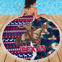 Custom Texas Christmas Beach Blanket Cowboy With Santa Claus In Space - Wonder Print Shop