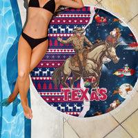 Custom Texas Christmas Beach Blanket Cowboy With Santa Claus In Space - Wonder Print Shop