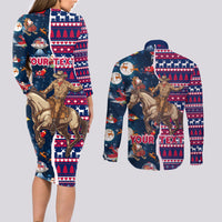 Custom Texas Christmas Couples Matching Long Sleeve Bodycon Dress and Long Sleeve Button Shirt Cowboy With Santa Claus In Space - Wonder Print Shop