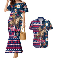 Custom Texas Christmas Couples Matching Mermaid Dress and Hawaiian Shirt Cowboy With Santa Claus In Space - Wonder Print Shop