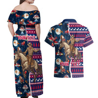 Custom Texas Christmas Couples Matching Off Shoulder Maxi Dress and Hawaiian Shirt Cowboy With Santa Claus In Space - Wonder Print Shop