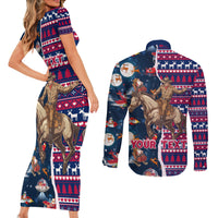 Custom Texas Christmas Couples Matching Short Sleeve Bodycon Dress and Long Sleeve Button Shirt Cowboy With Santa Claus In Space - Wonder Print Shop