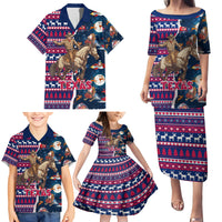 Custom Texas Christmas Family Matching Puletasi Dress and Hawaiian Shirt Cowboy With Santa Claus In Space - Wonder Print Shop